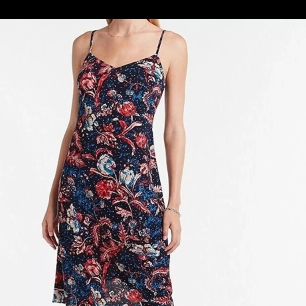 Express Red and Blue Midi Dress